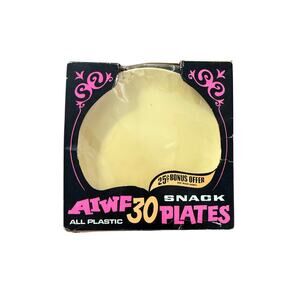 Vintage ALWF 30 Snack Plates Yellow Plastic Set Original Box Retro Party